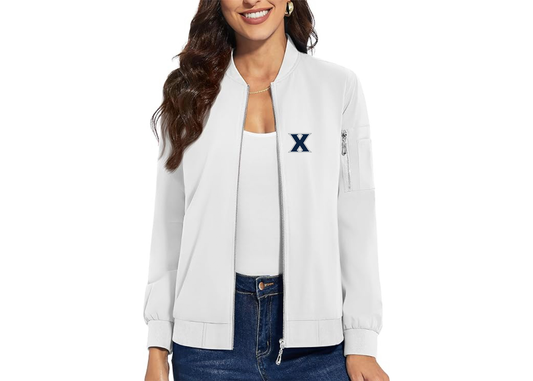 Women's Xavier Musketeers Premium Bomber Jacket with Polished Detailing and Functional Sleeve Pocket Modern Luxury Outerwear