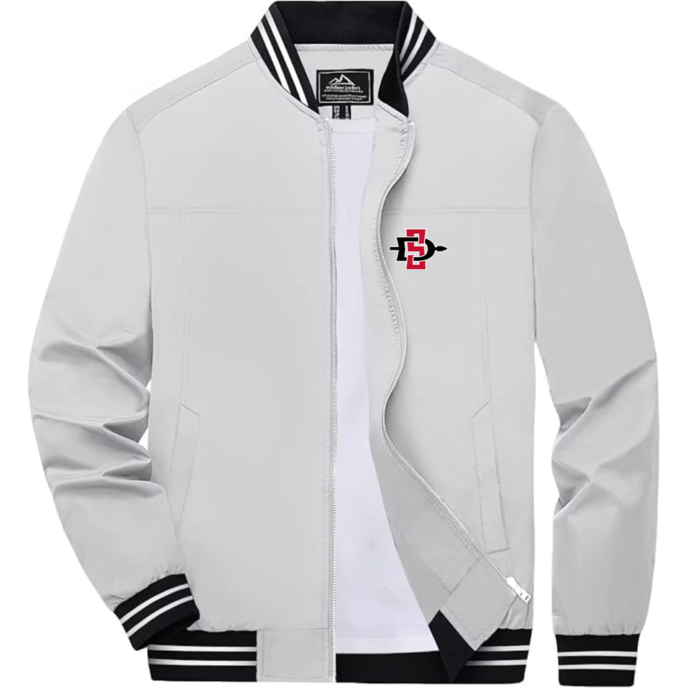 Men's San Diego State Aztecs Logo Lightweight Zip-Up Ribbed Collar and Cuffs Bomber Jacket