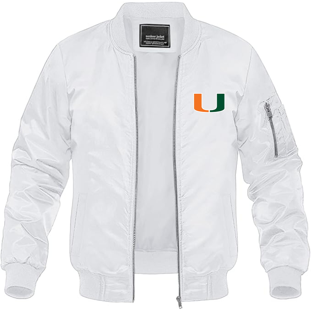 Men's Miami Hurricanes Logo Lightweight Bomber Jacket Windbreaker Softshell Varsity Jacket Coat