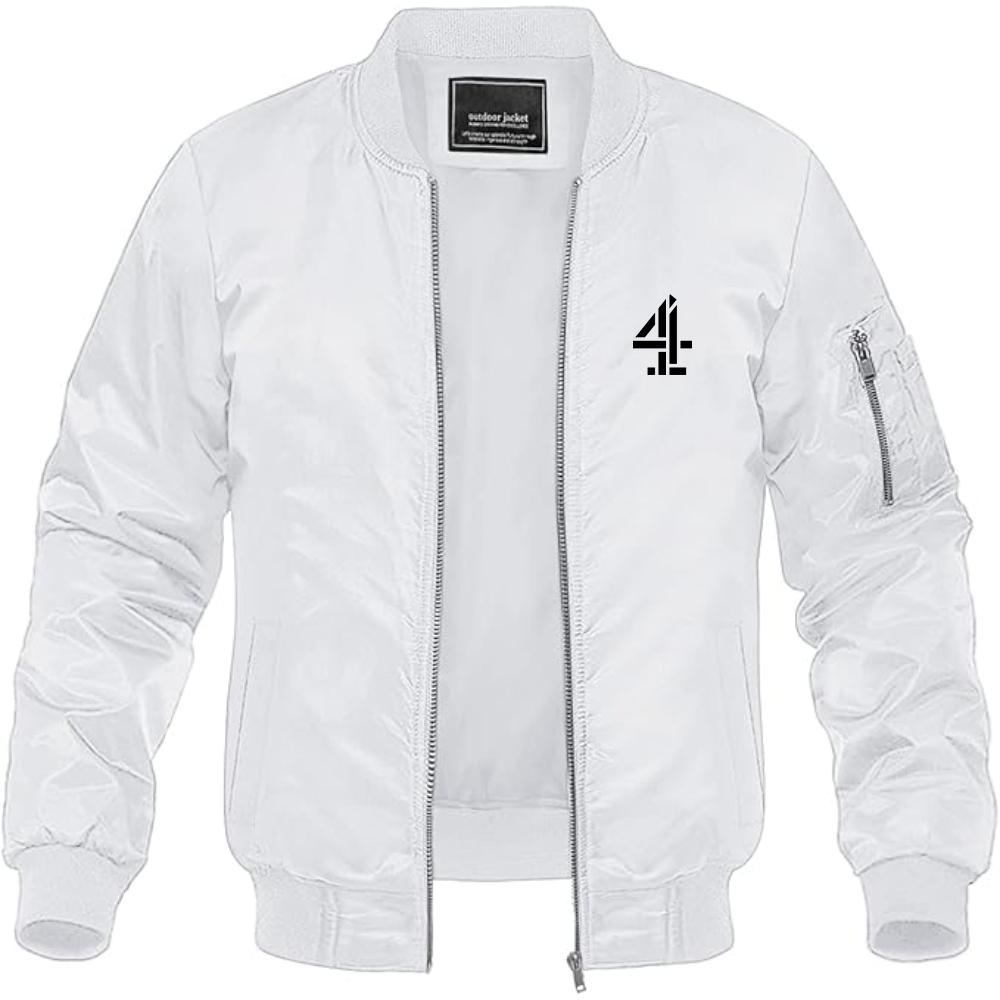 Men's Channel 4 Logo Lightweight Bomber Jacket Windbreaker Softshell Varsity Jacket Coat