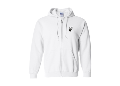 Men's Off-White Hand Gildan  Heavy Blend Full Zip Hooded Sweatshirt
