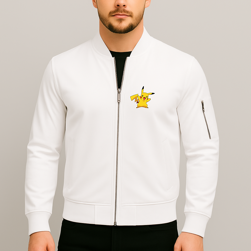 Men's Pikachu Cartoon Lightweight Bomber Jacket Windbreaker Softshell Varsity Jacket Coat