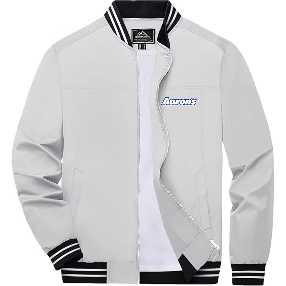 Men's Aaron_s Logo Lightweight Zip-Up Ribbed Collar and Cuffs Bomber Jacket