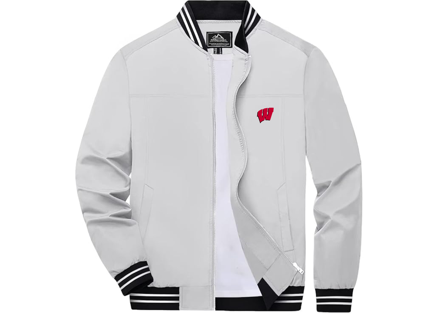 Men's Wisconsin Badgers Lightweight Zip-Up Ribbed Collar and Cuffs Bomber Jacket
