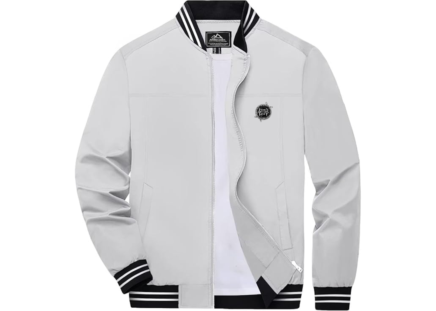 Men's When Rivers Meet Lightweight Zip-Up Ribbed Collar and Cuffs Bomber Jacket