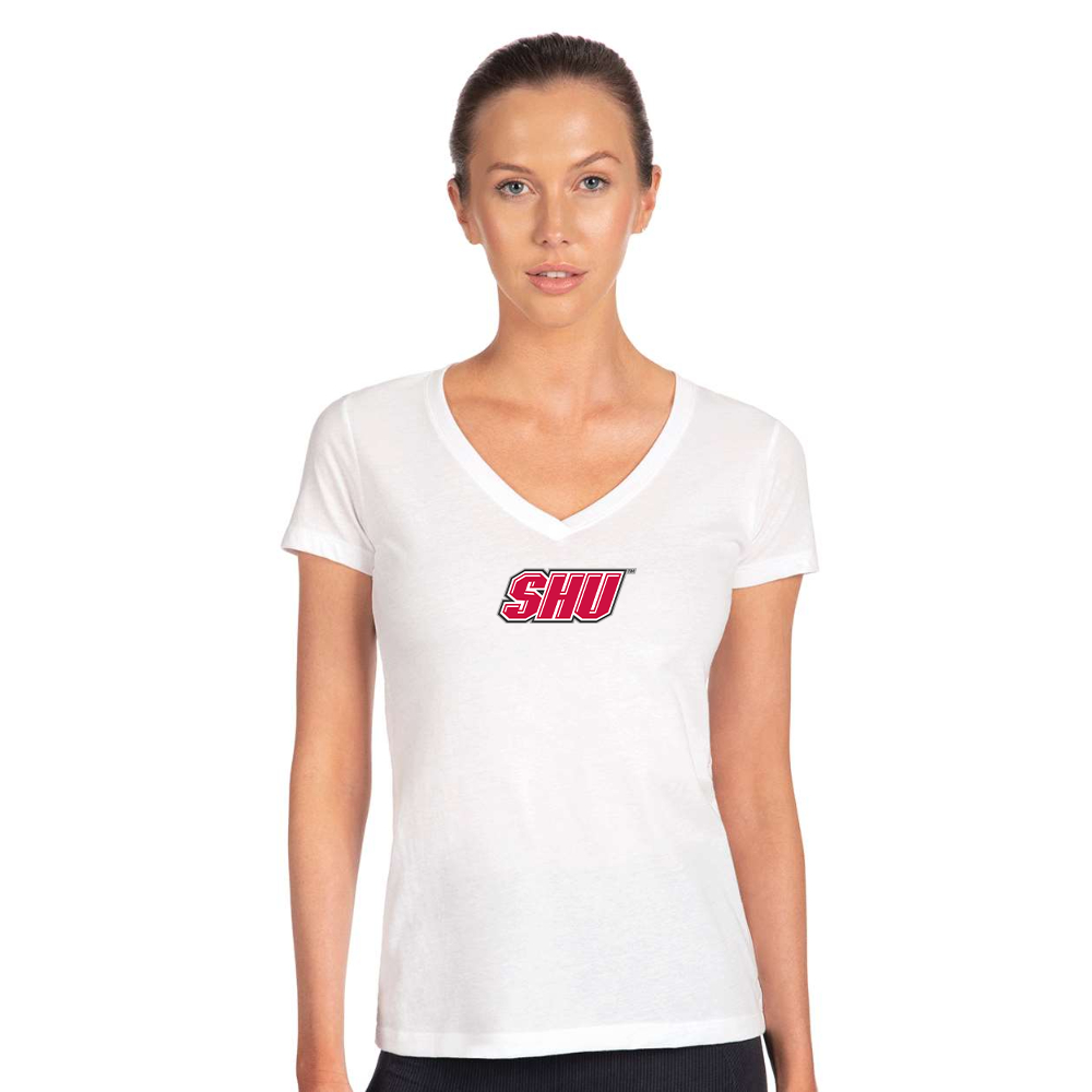 Women's Sacred Heart Pioneers Logo Next Level V-Neck T-Shirt