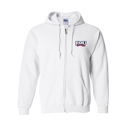 Men's Robert Morris Colonials Logo Gildan  Heavy Blend Full Zip Hooded Sweatshirt