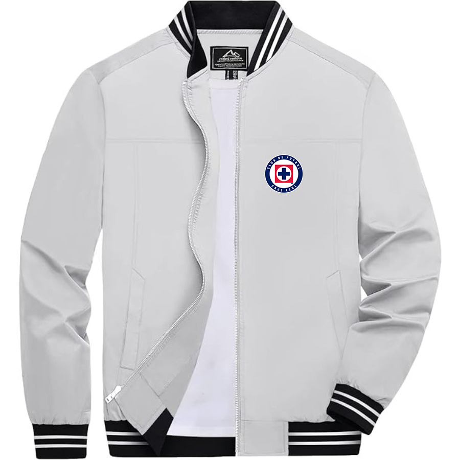 Men’s Cruz Azul Football Club - Lightweight Zip-Up Bomber Jacket with Ribbed Collar and Cuffs - Versatile Casual Outerwear