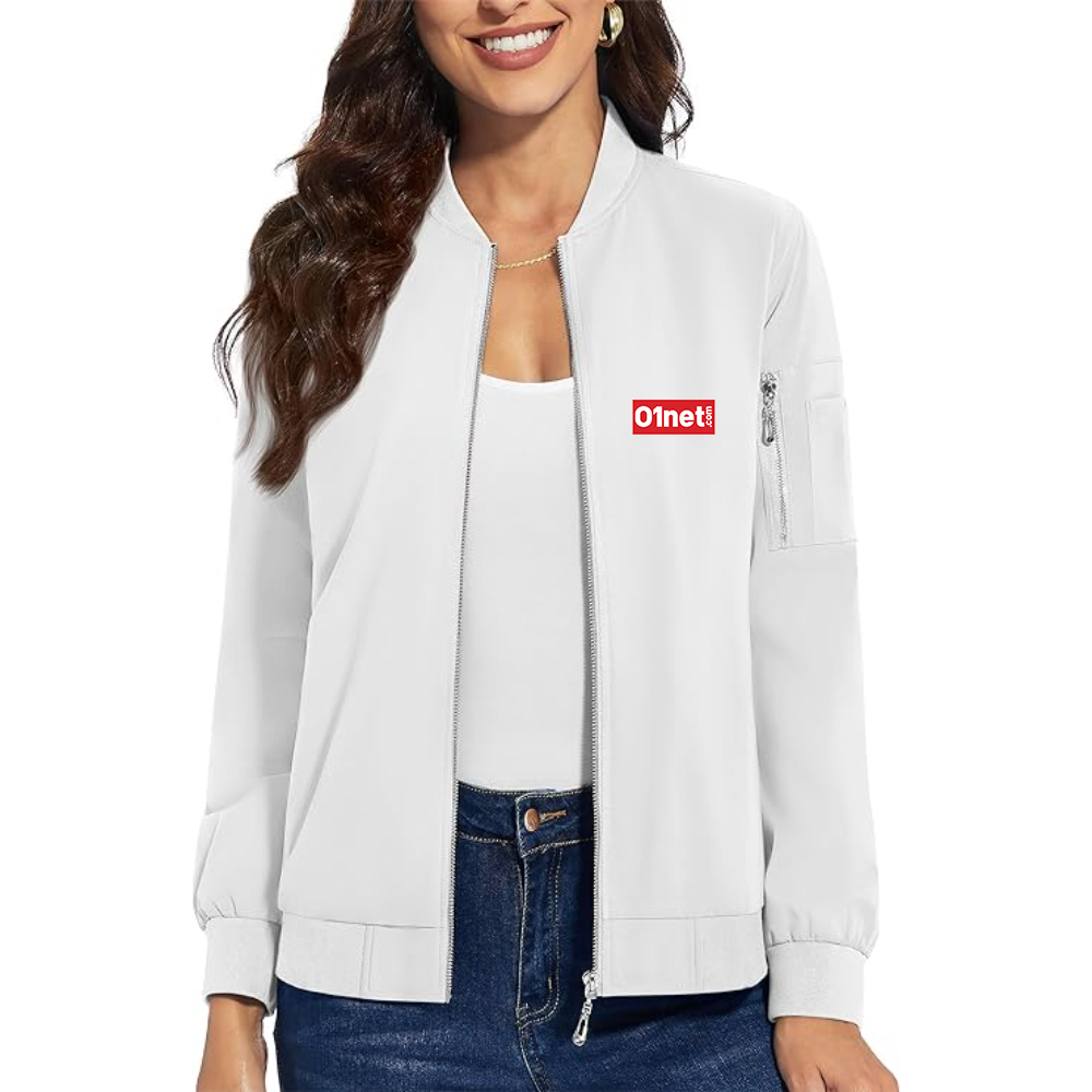 Women's 01net Logo Premium Bomber Jacket with Polished Detailing and Functional Sleeve Pocket Modern Luxury Outerwear