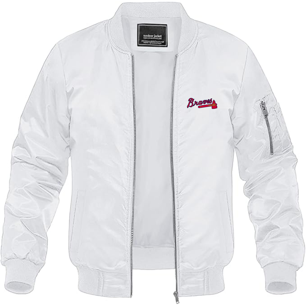 Men's Atlanta Braves Logo Lightweight Bomber Jacket Windbreaker Softshell Varsity Jacket Coat