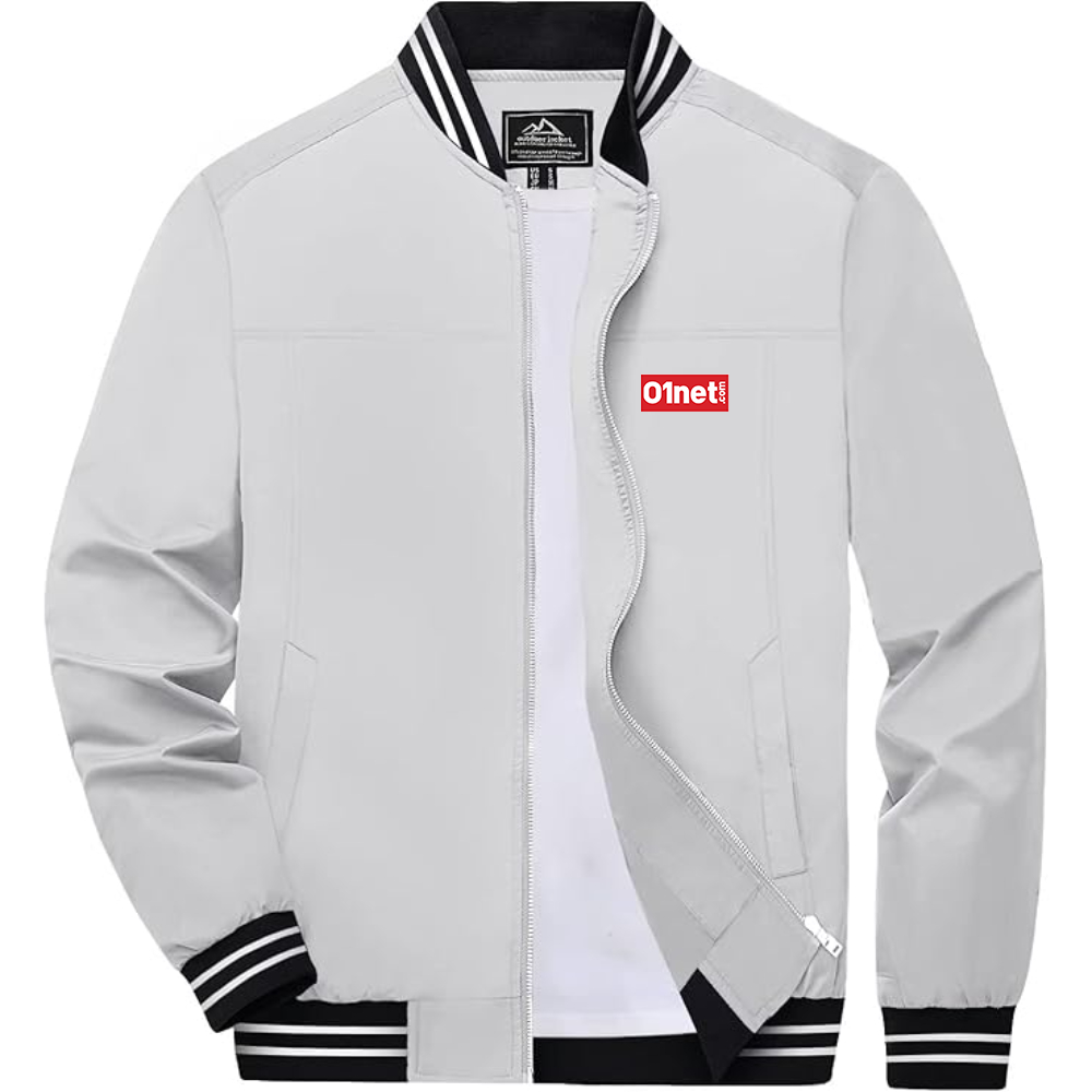 Men's 01net Logo Lightweight Zip-Up Ribbed Collar and Cuffs Bomber Jacket