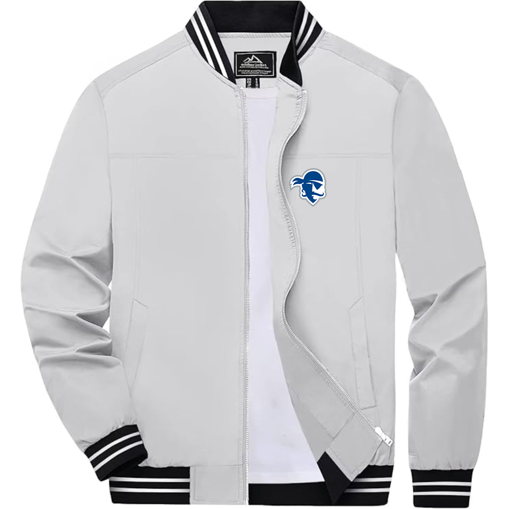 Men's Seton Hall Pirates Logo Lightweight Zip-Up Ribbed Collar and Cuffs Bomber Jacket