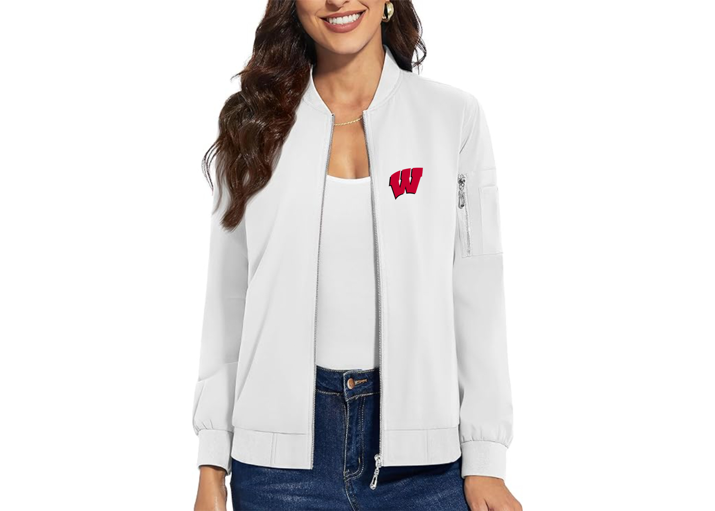 Women's Wisconsin Badgers Premium Bomber Jacket with Polished Detailing and Functional Sleeve Pocket Modern Luxury Outerwear