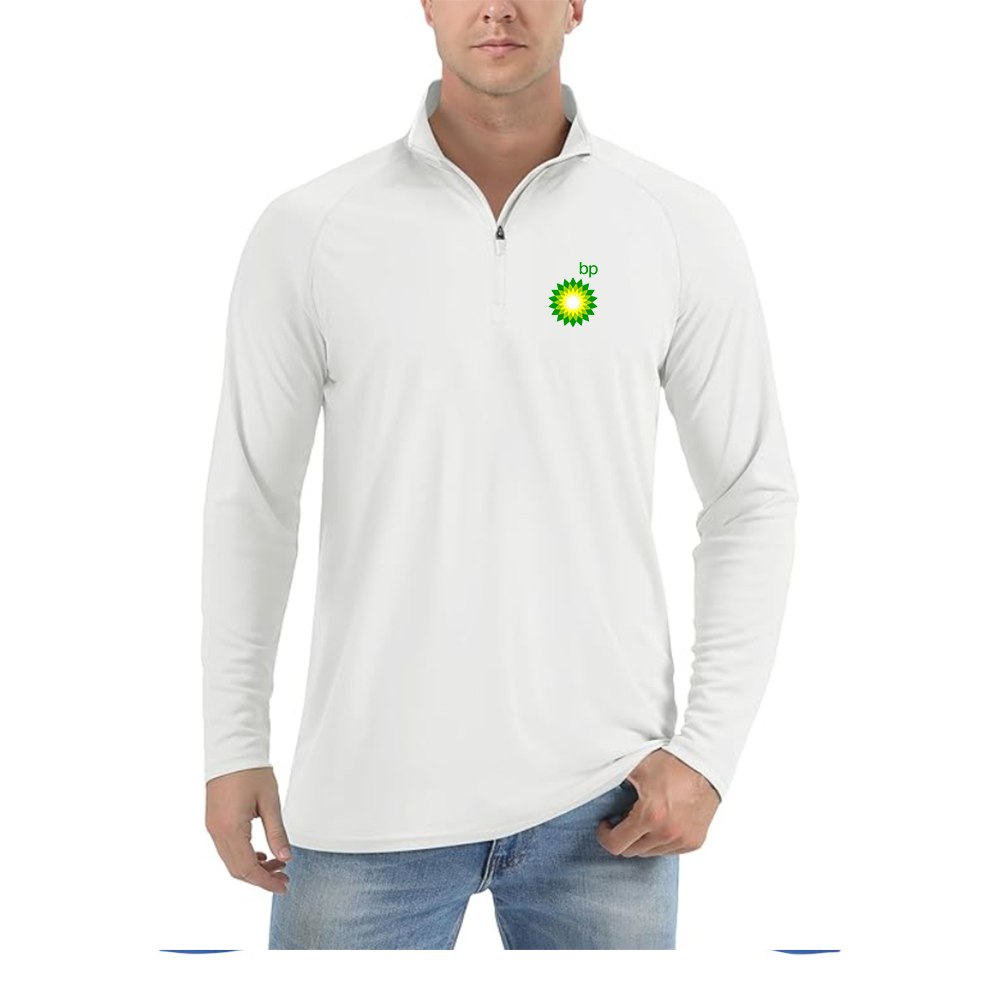 Men's BP Oil Logo  Lightweight Quarter-Zip Athletic Shirt Long Sleeve Performance Wear