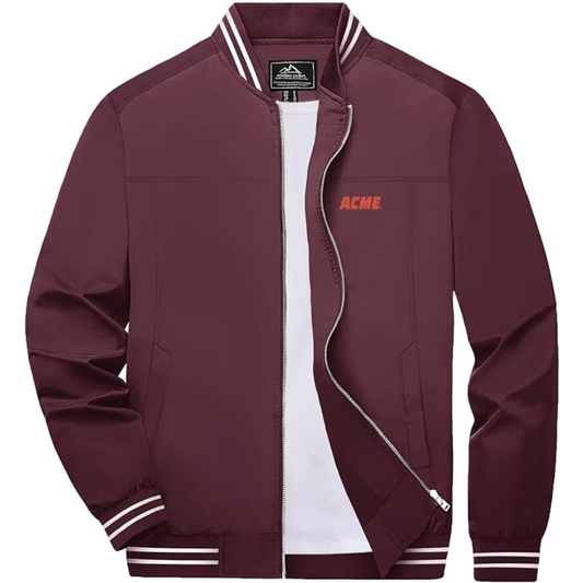 Men's ACME Logo Lightweight Zip-Up Ribbed Collar and Cuffs Bomber Jacket