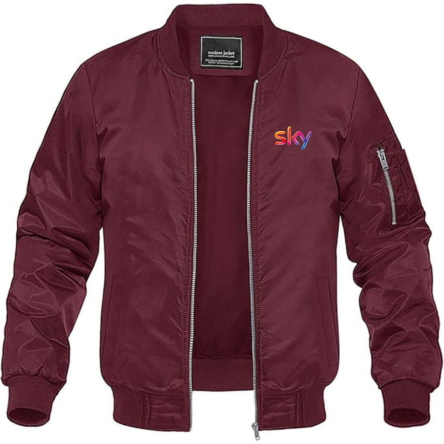 Men's Sky Logo Lightweight Bomber Jacket Windbreaker Softshell Varsity Jacket Coat
