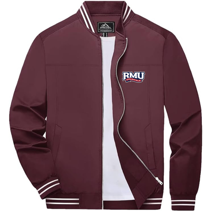 Men's Robert Morris Colonials Logo Lightweight Zip-Up Ribbed Collar and Cuffs Bomber Jacket