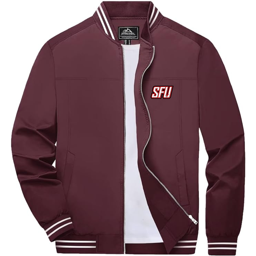 Men's Saint Francis Red Flash Logo Lightweight Zip-Up Ribbed Collar and Cuffs Bomber Jacket