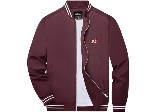 Men's Utah Utes Lightweight Zip-Up Ribbed Collar and Cuffs Bomber Jacket
