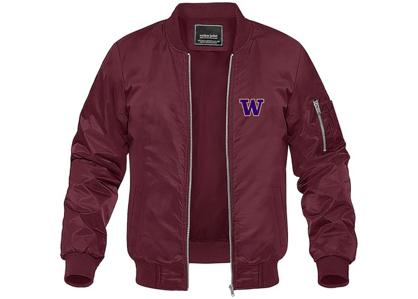 Men's Washington Huskies Lightweight Bomber Jacket Windbreaker Softshell Varsity Jacket Coat