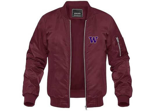 Men's Washington Huskies Lightweight Bomber Jacket Windbreaker Softshell Varsity Jacket Coat