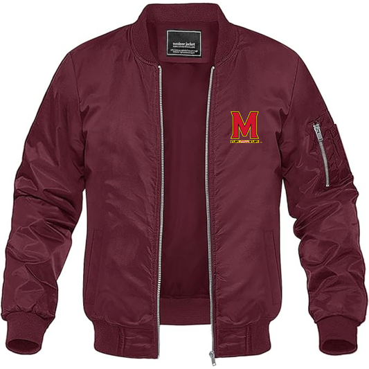 Men's Maryland Terrapins Logo Lightweight Bomber Jacket Windbreaker Softshell Varsity Jacket Coat