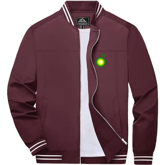 Men's BP Oil Logo Lightweight Zip-Up Ribbed Collar and Cuffs Bomber Jacket