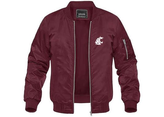 Men's Washington State Cougars Lightweight Bomber Jacket Windbreaker Softshell Varsity Jacket Coat