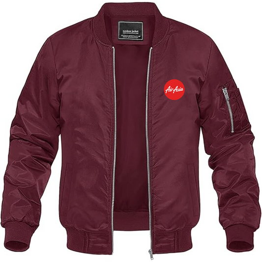 Men's Air Asia Logo Lightweight Bomber Jacket Windbreaker Softshell Varsity Jacket Coat