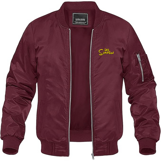 Men's Les Simpson Logo Lightweight Bomber Jacket Windbreaker Softshell Varsity Jacket Coat