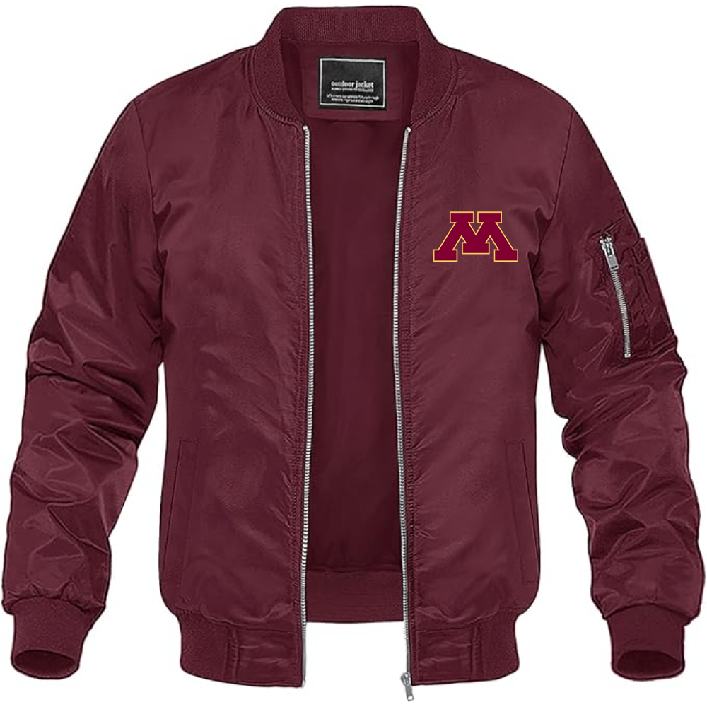 Men's Minnesota Golden Gophers Logo Lightweight Bomber Jacket Windbreaker Softshell Varsity Jacket Coat