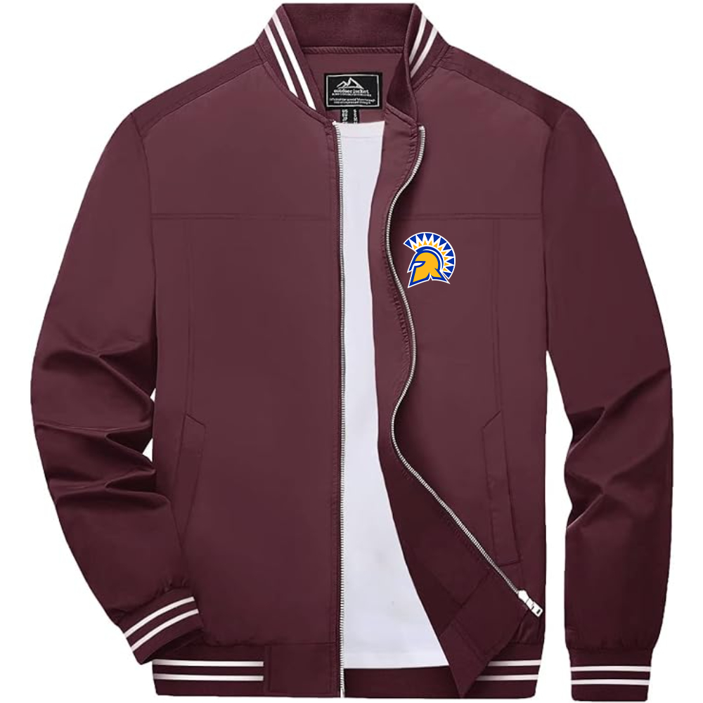 Men's San Jose State Spartans Logo Lightweight Zip-Up Ribbed Collar and Cuffs Bomber Jacket