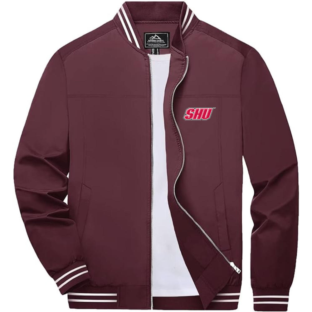 Men's Sacred Heart Pioneers Logo Lightweight Zip-Up Ribbed Collar and Cuffs Bomber Jacket