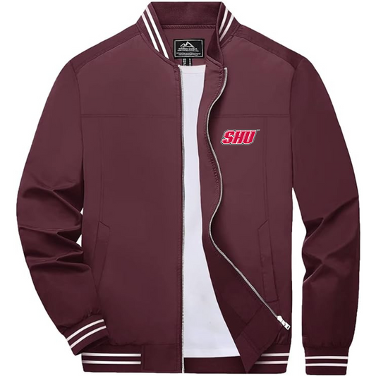 Men's Sacred Heart Pioneers Logo Lightweight Zip-Up Ribbed Collar and Cuffs Bomber Jacket