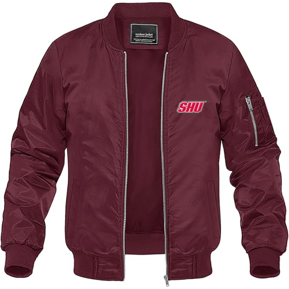 Men's Sacred Heart Pioneers Logo Lightweight Bomber Jacket Windbreaker Softshell Varsity Jacket Coat