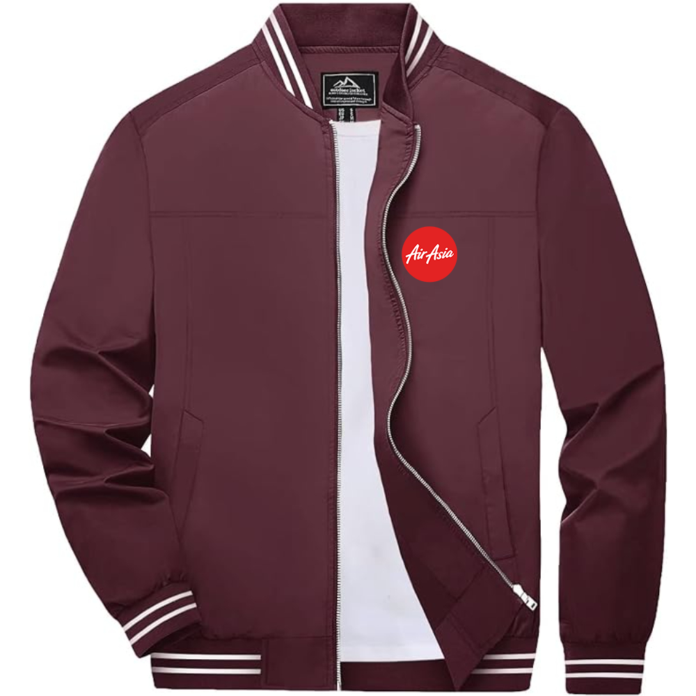 Men's Air Asia Logo Lightweight Zip-Up Ribbed Collar and Cuffs Bomber Jacket