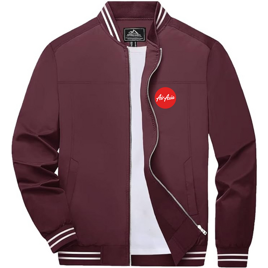 Men's Air Asia Logo Lightweight Zip-Up Ribbed Collar and Cuffs Bomber Jacket