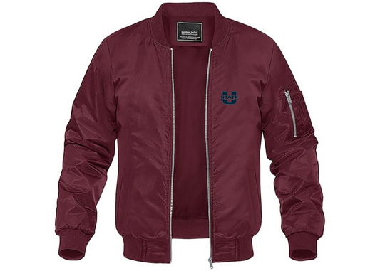Men's Utah State Aggies Lightweight Bomber Jacket Windbreaker Softshell Varsity Jacket Coat