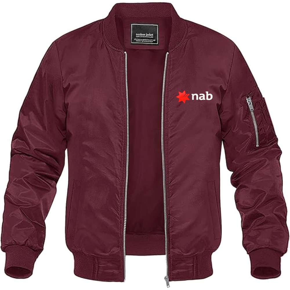 Men's NAB (National Australia Bank) Logo Lightweight Bomber Jacket Windbreaker Softshell Varsity Jacket Coat