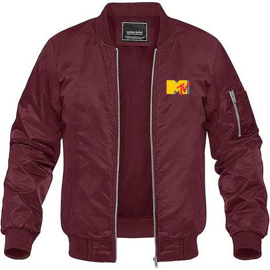 Men's MTV Logo Lightweight Bomber Jacket Windbreaker Softshell Varsity Jacket Coat