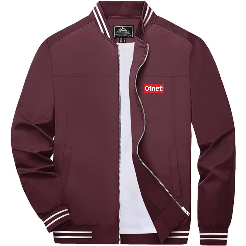 Men's 01net Logo Lightweight Zip-Up Ribbed Collar and Cuffs Bomber Jacket