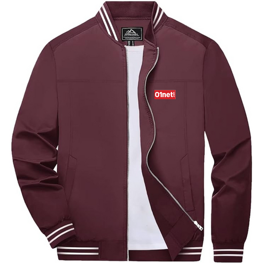 Men's 01net Logo Lightweight Zip-Up Ribbed Collar and Cuffs Bomber Jacket