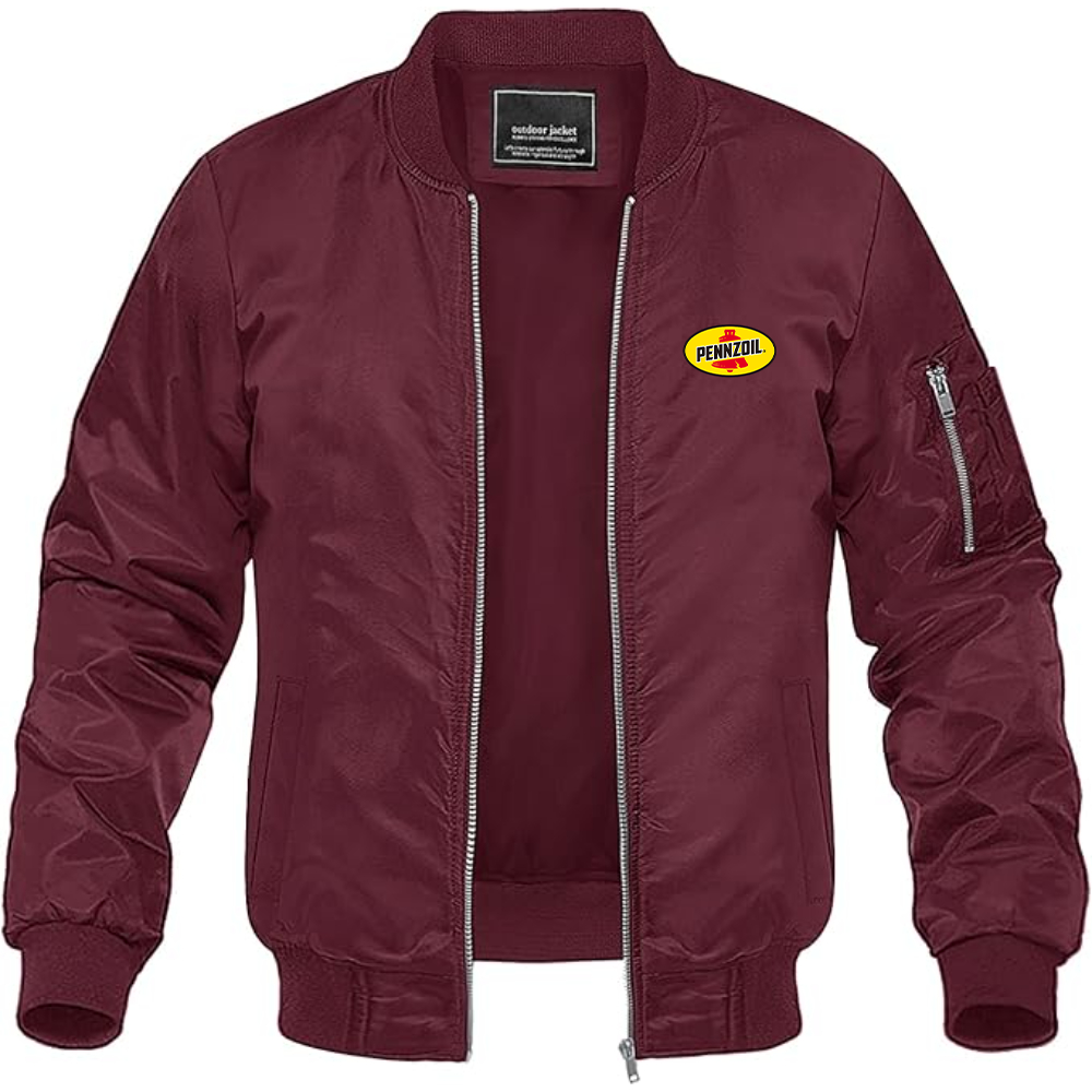 Men's Pennzoil Logo Lightweight Bomber Jacket Windbreaker Softshell Varsity Jacket Coat