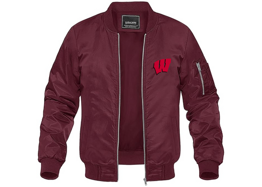 Men's Wisconsin Badgers Lightweight Bomber Jacket Windbreaker Softshell Varsity Jacket Coat