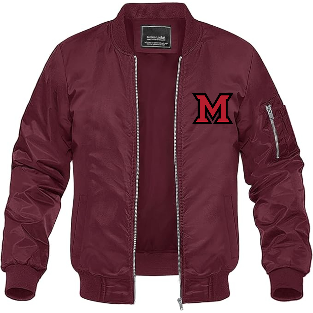 Men's Miami Ohio RedHawks Logo Lightweight Bomber Jacket Windbreaker Softshell Varsity Jacket Coat