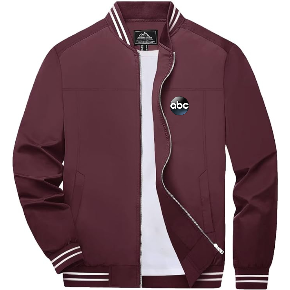 Men's Abc Logo Lightweight Zip-Up Ribbed Collar and Cuffs Bomber Jacket
