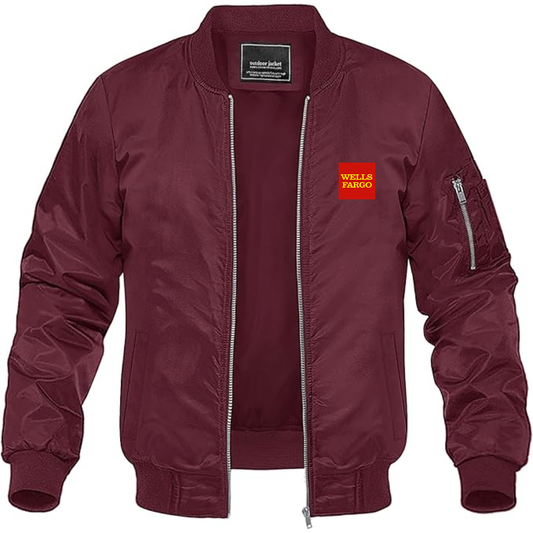 Men's Wells Fargo Logo Lightweight Bomber Jacket Windbreaker Softshell Varsity Jacket Coat