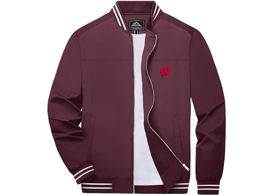 Men's Wisconsin Badgers Lightweight Zip-Up Ribbed Collar and Cuffs Bomber Jacket