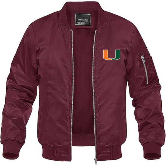 Men's Miami Hurricanes Logo Lightweight Bomber Jacket Windbreaker Softshell Varsity Jacket Coat