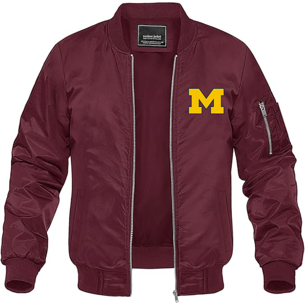 Men's Michigan Wolverines Logo Lightweight Bomber Jacket Windbreaker Softshell Varsity Jacket Coat